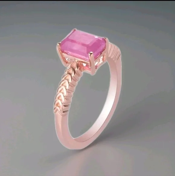 Ilakaka Pink Sapphire Emerald Cut Solitaire Ring Rose Gold Size 8 - Picture 2 of 7